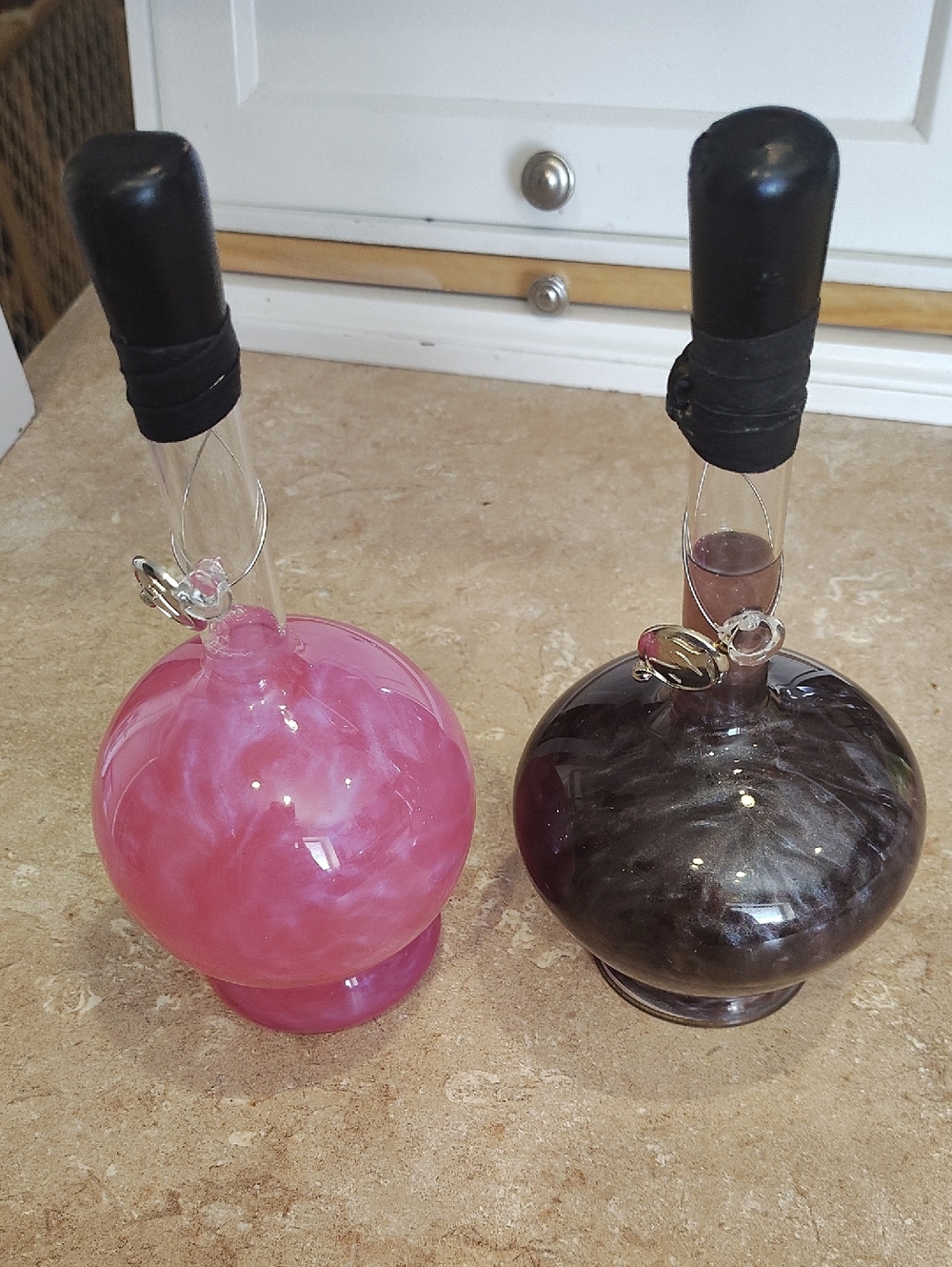Zenie Jennie Bottles Glass Oil Bottle - Pink and Black - Decorative Home Accent